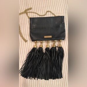 Zac Posen Black Leather Fringe Clutch